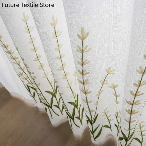 

Small Fresh White Yarn Semi Shading Bedroom Embroidered Floating Window Curtains for Living Room Custom Finished Products