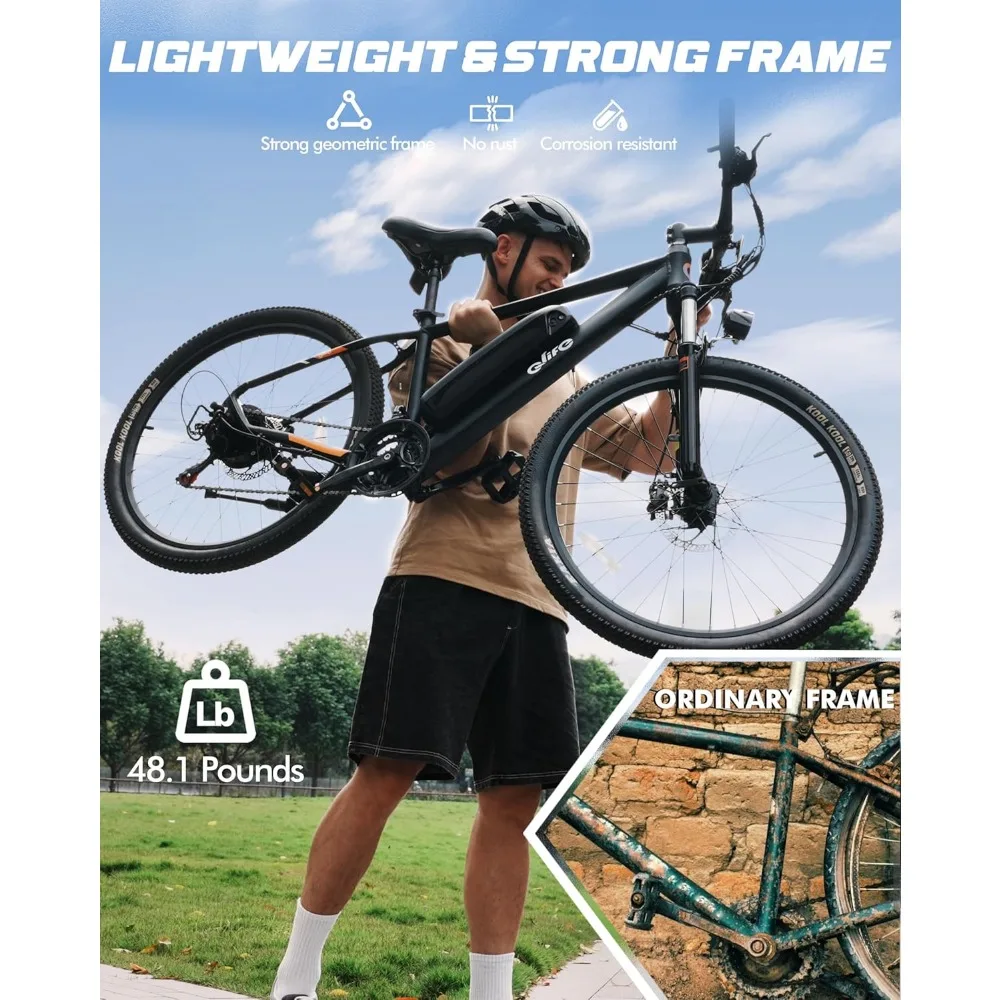 Speed Mountain Light Electric Bicycle, equipped with a peak 750W 22MPH brushless motor and a 375Wh detachable battery 4