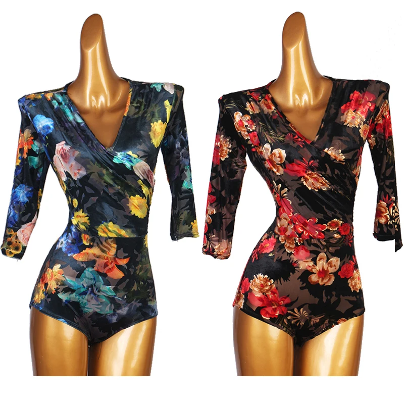 

2023 New Latin Dance Tops Women Long Sleeves Flower Shirts Adult Ballroom Dance Performance Wear Samba Club Dancewear BL10522
