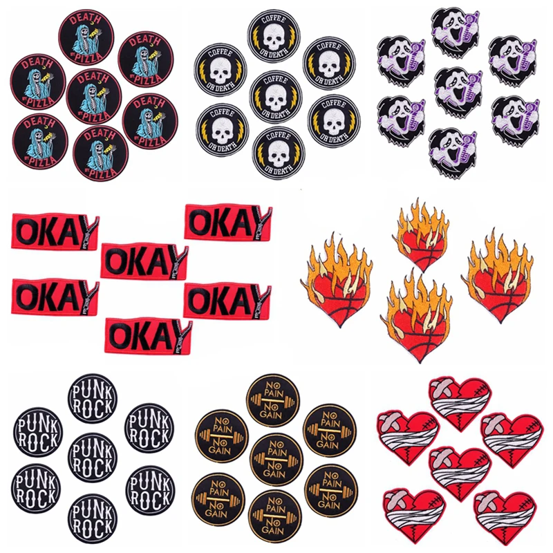 Commercio All'Ingrosso 10 Pezzi Adesivi Con Lettere Di Fiamma Ferro Su Toppe Per Abbigliamento Toppe Termoadesive Toppe Ricamate Con Teschio Sui Vesti