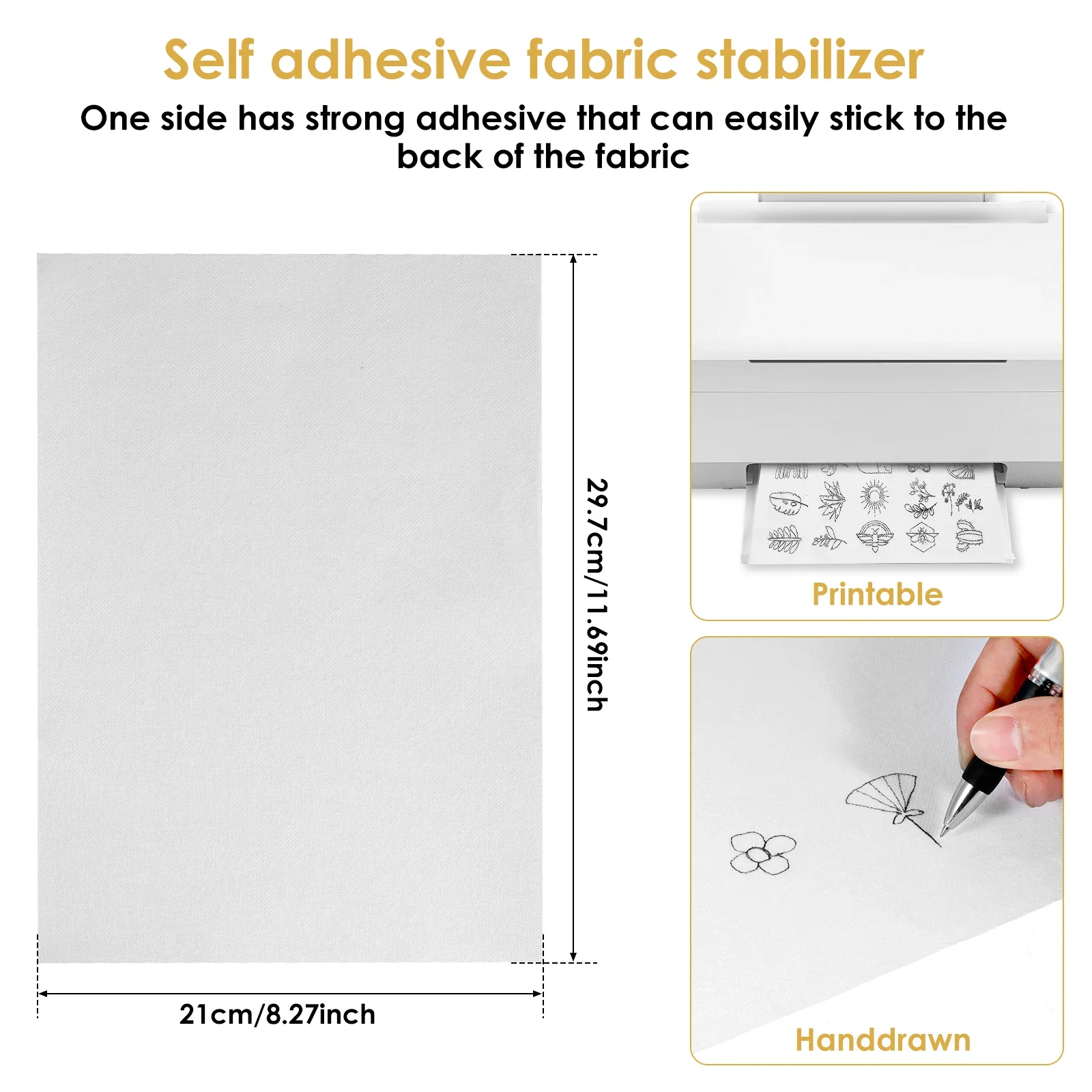 12Pcs Sticky Water Soluble Embroidery Stabilizer Printable Embroidery Backing Stabilizer Self-Adhesive Water Soluble Stabilizer