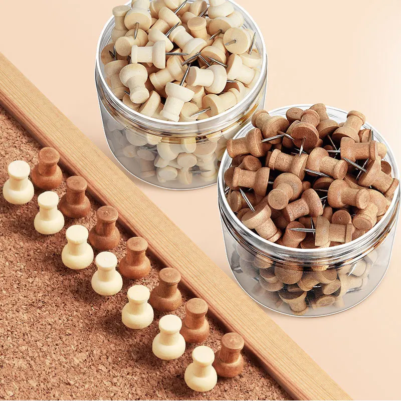 50/100Pcs 상자와 나무 푸시 핀 나무 엄지 압정 장식 코르크 보드에 대 한 표준 핀 철강 포인트지도 사진 홈 오피스 공예