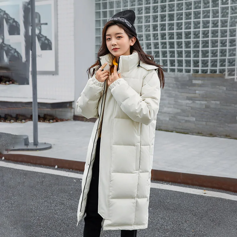 New Hooded Fashion Solid Color Men's Outdoor Work Clothes White Duck Down Down Jacket Couples Long Warm Coat