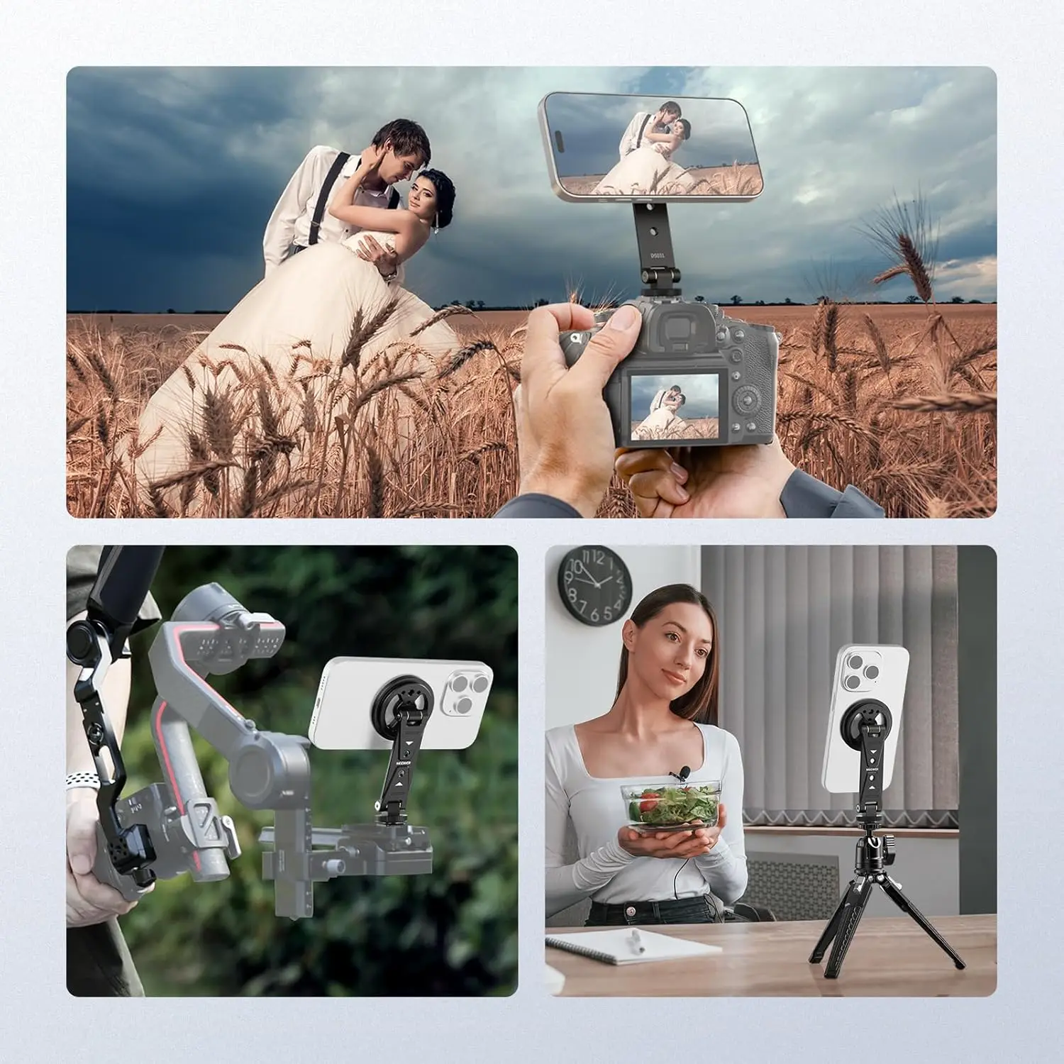 Magnetic Phone Tripod Mount with Cold Shoe, Metal Portable Smartphone Holder Ada