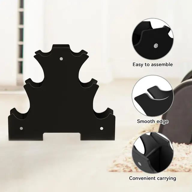Dumbbell Set with Stand Coated Hand Weights Home Gym Equipment Black