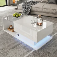 Table basse, blanc brillant, table d'appoint, table basse avec plateau en verre et effet LED, avec plateau en verre 7