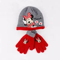 Disney 2Pcs/set Minnie Print Knitted Hat Gloves Winter Warm Fashion Children's Hats Girl Cap Magic Glove Hat Kids Christmas Gift 3