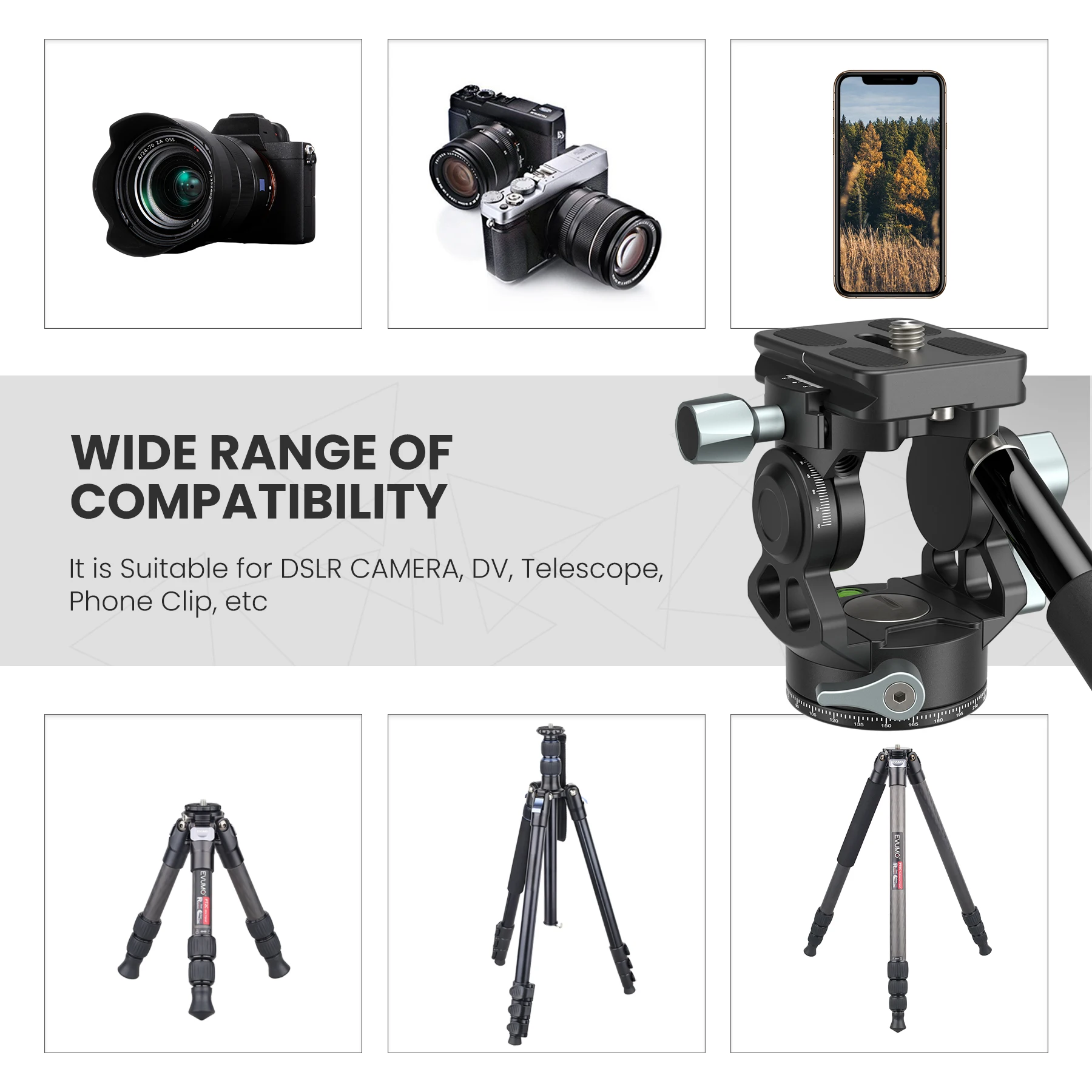 Camera Fluid Head EVUMO H3 Mini Hollow Video 360&deg; Double Panoramic Shooting Handle Adjustable Lightweight Portable