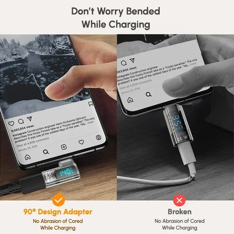 90도 140W 타입 C to 라이트닝 OTG 어댑터 35W 디지털 디스플레이 USB 커넥터 아이폰 16 15 14 13 프로 맥스 아이패드 테스터용