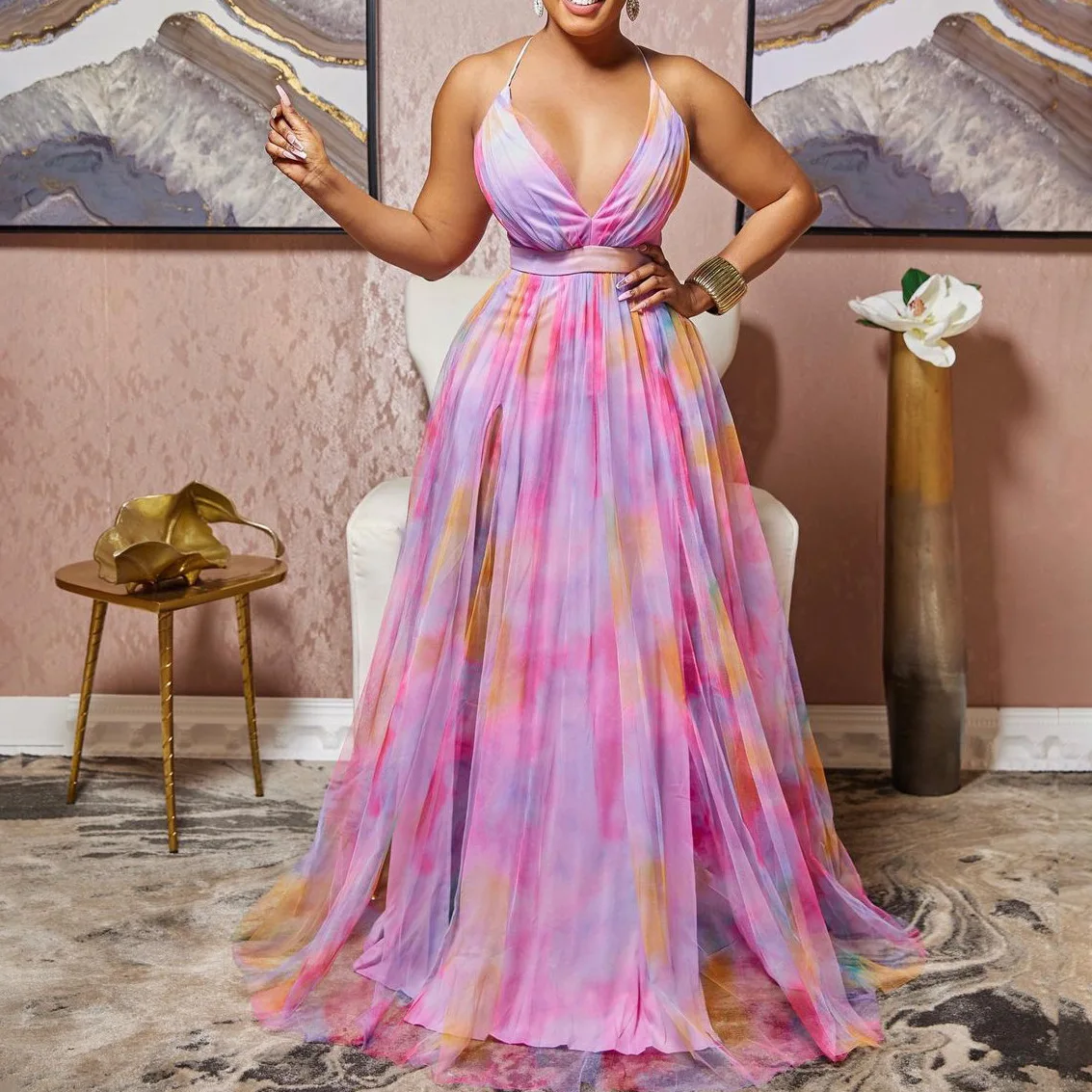 Plus Size Women Party Dresses Floral Mesh Sleeveless Evening Dress Female Fashion Elegant Gowns 2022 Summer Casual Outfit