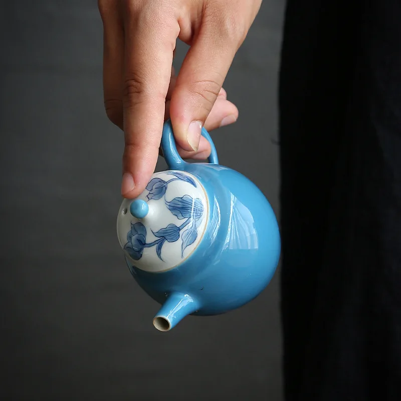 

Small Porcelain Tea Pot, Blue Glaze, Japanese Teapot, Portable Travel Tea Infusers, Puer Oolong Tea, Samovar Chines Tea Set