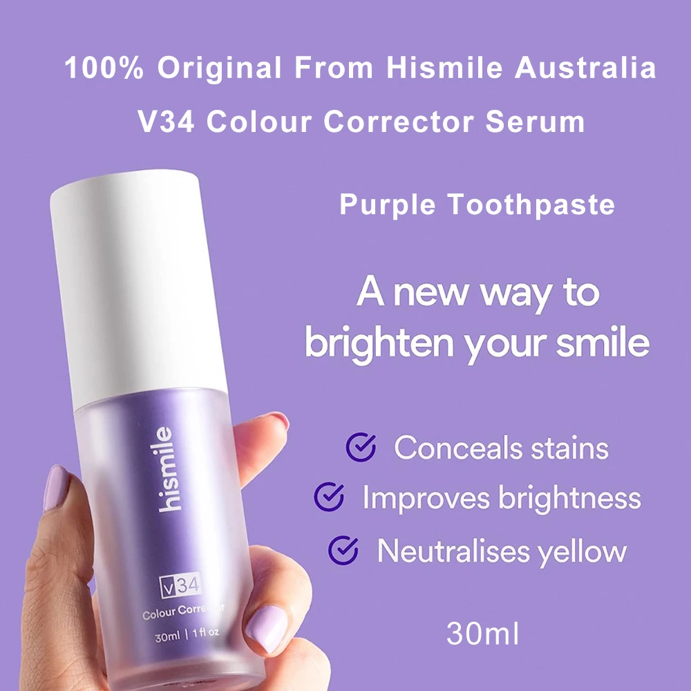 Original Hismile V34 Colour Corrector Serum Violet Purple Toothpaste