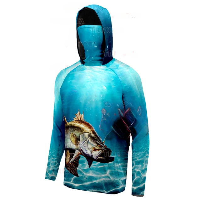 Fishing Shirts UPF 50+ Mens Hooded Fishing Shirt with Mask UV Hoodie Men Hooded Fishing Shirts