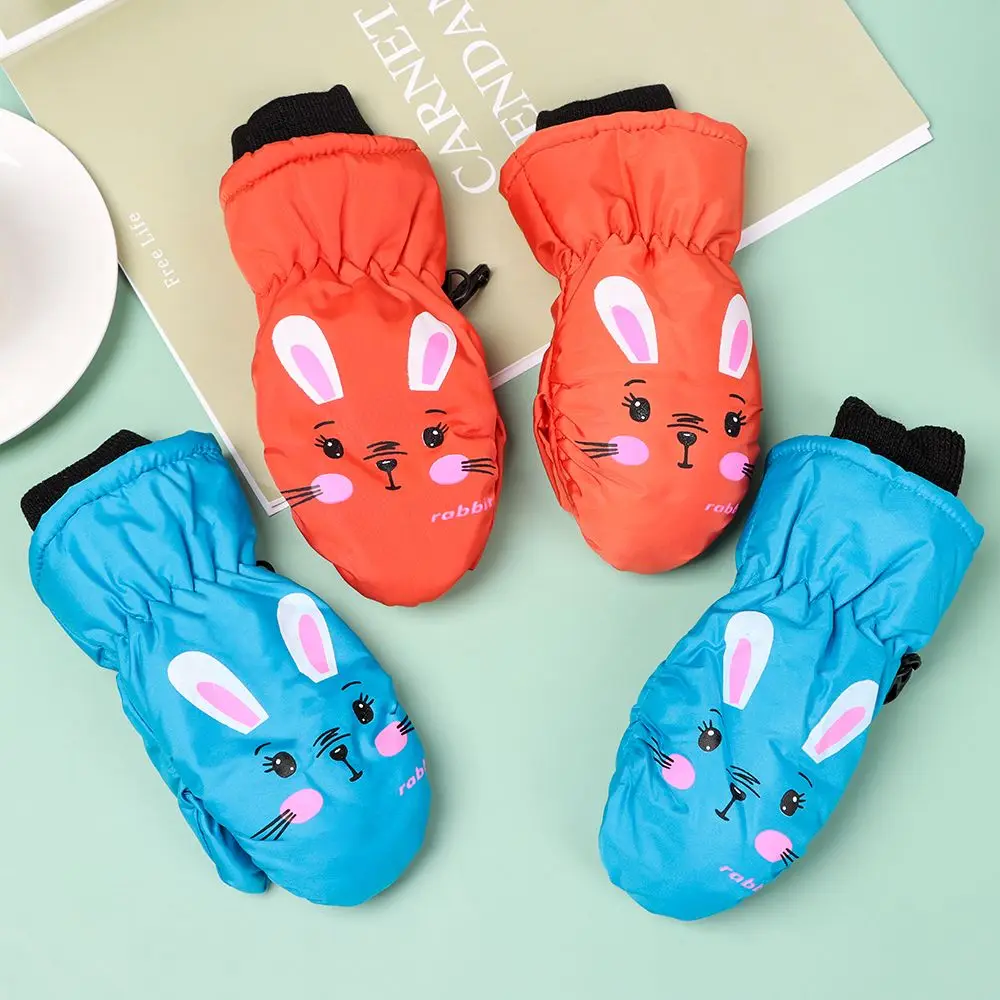 Kids Winter Ski Gloves Cartoon Rabbit Warm Mittens Non-slip Waterproof Windproof Outdoor Sports Cycling Gloves For Boys Girls 3