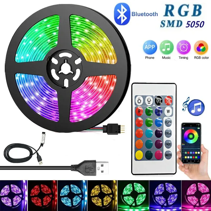 LED Smart Bluetooth Strip Lights Infrared Control RGB Music Sync Flexible USB 5V Lamp For TV Backlight Christmas Decoration Gift