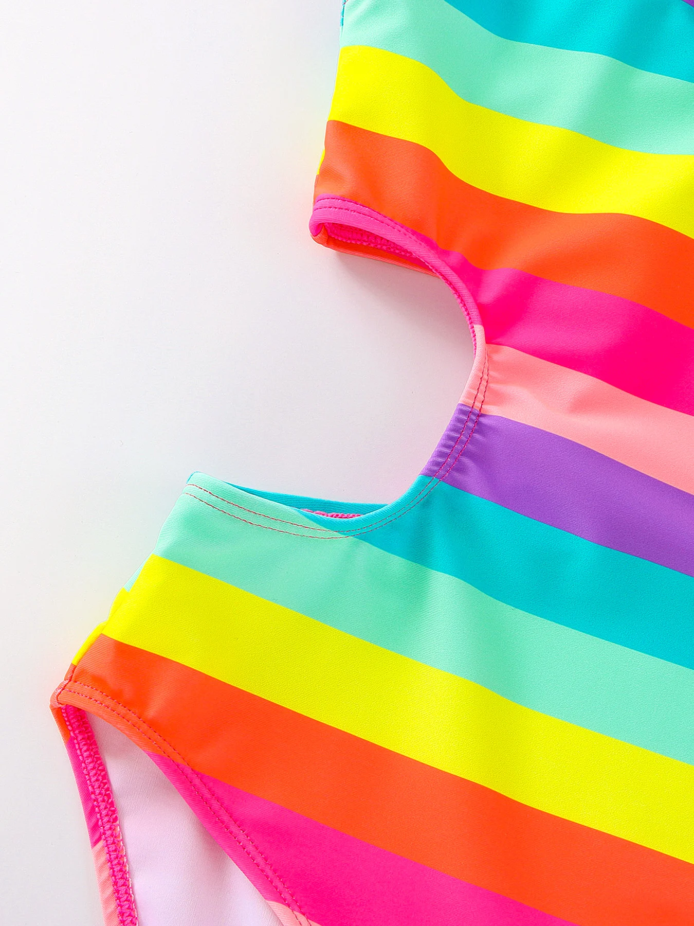 One Piece Swimsuit One-Shoudler Rainbow Stripes Girls One-Piece Swimsuit