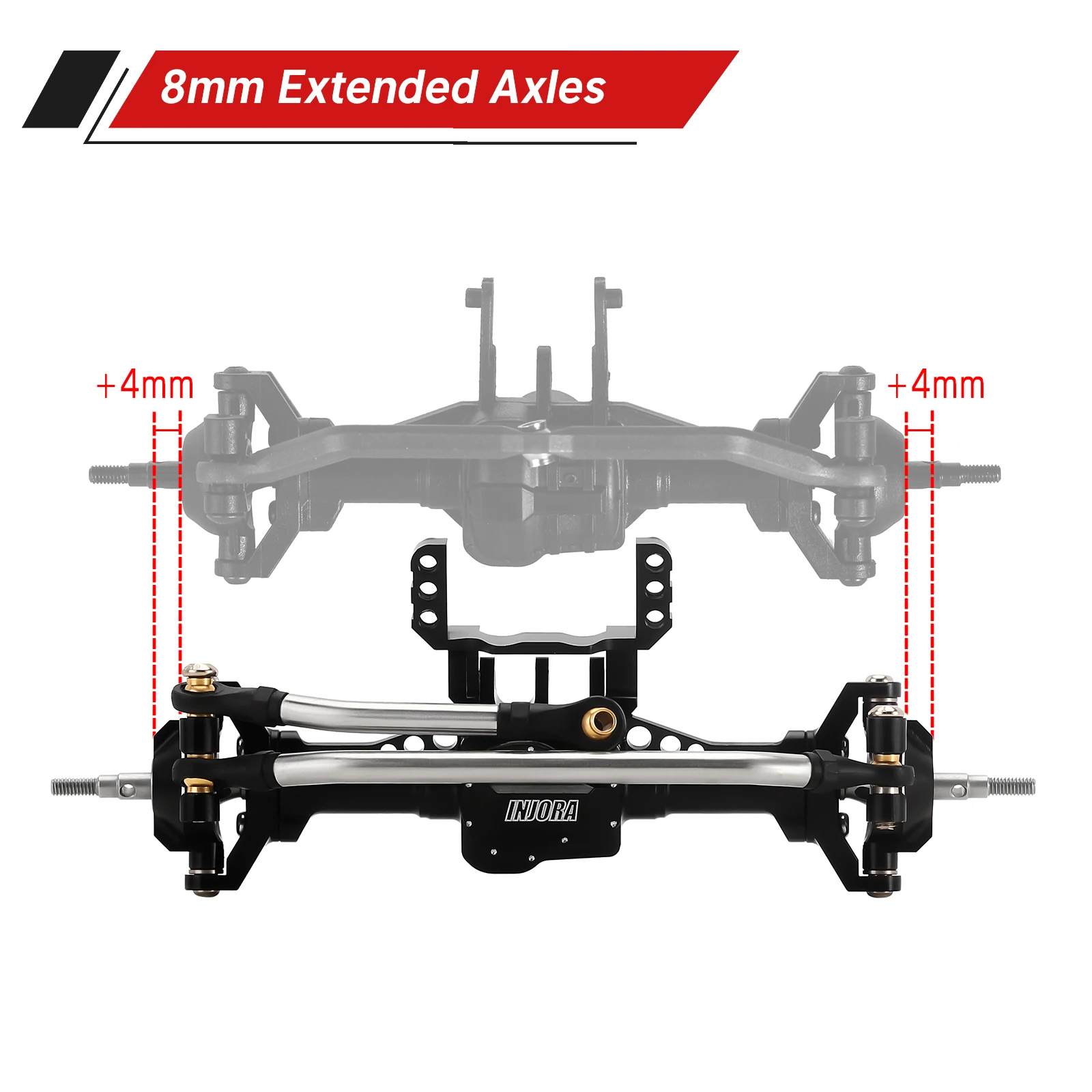 INJORA FrontandRear +4mm Aluminum Axles with Lay Down Servo Mount