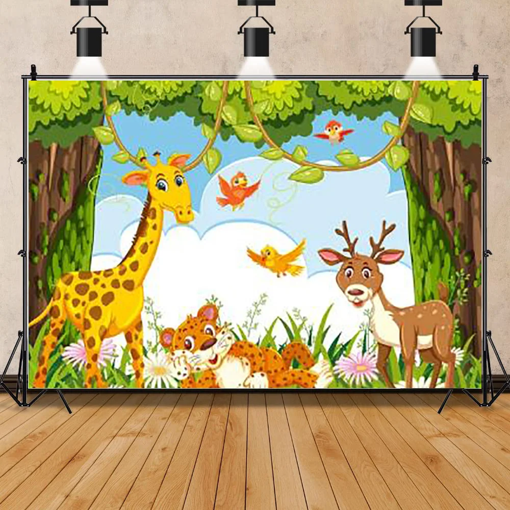 

SHUOZHIKE African Tropical Dense Forests Wild Animal Backdrop Newborn Baby Shower Birthday Party Photography Background DDW-06