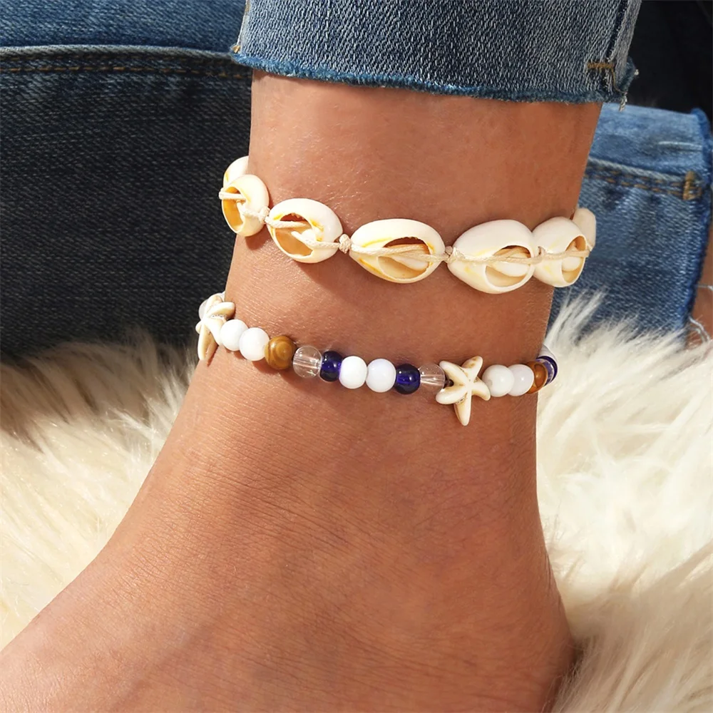 Silver Anklet Bracelet Ankle Chains Beads Anklet Fashion Accessories Shell For Women