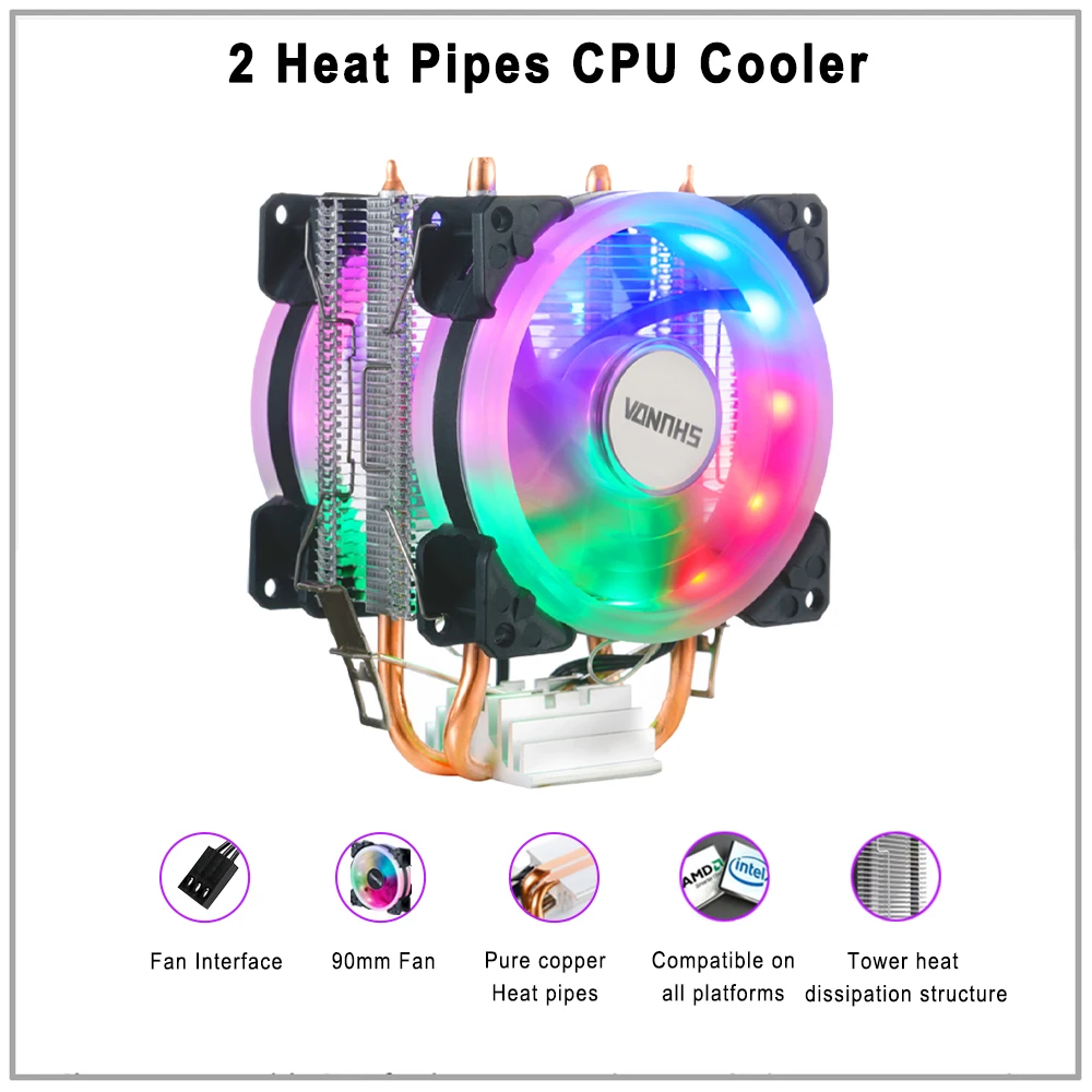 Description Picture 2 of itemIWONGOU X99 Processor Cooler LGA2011 2 Heatpipes Radiator 90mm RGB Fan 3Pin Cooling CPU for Intel LGA 2011/1366/1700/AMD/1156