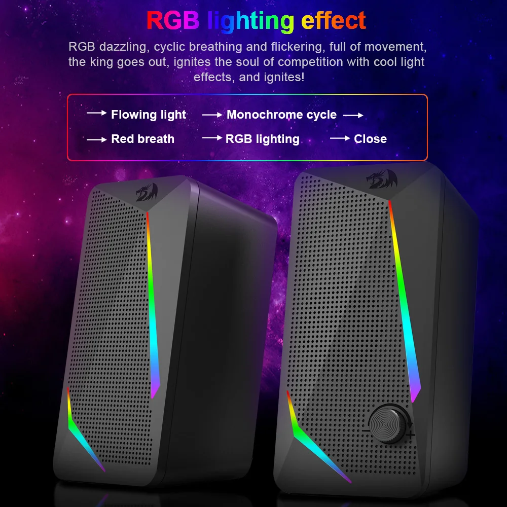 Computer Speakers REDRAGON Waltz GS510 3.5mm aux 2.0 stereo surround music RGB Gaming speakers sound bar for computer Desktop PC loudspeakers