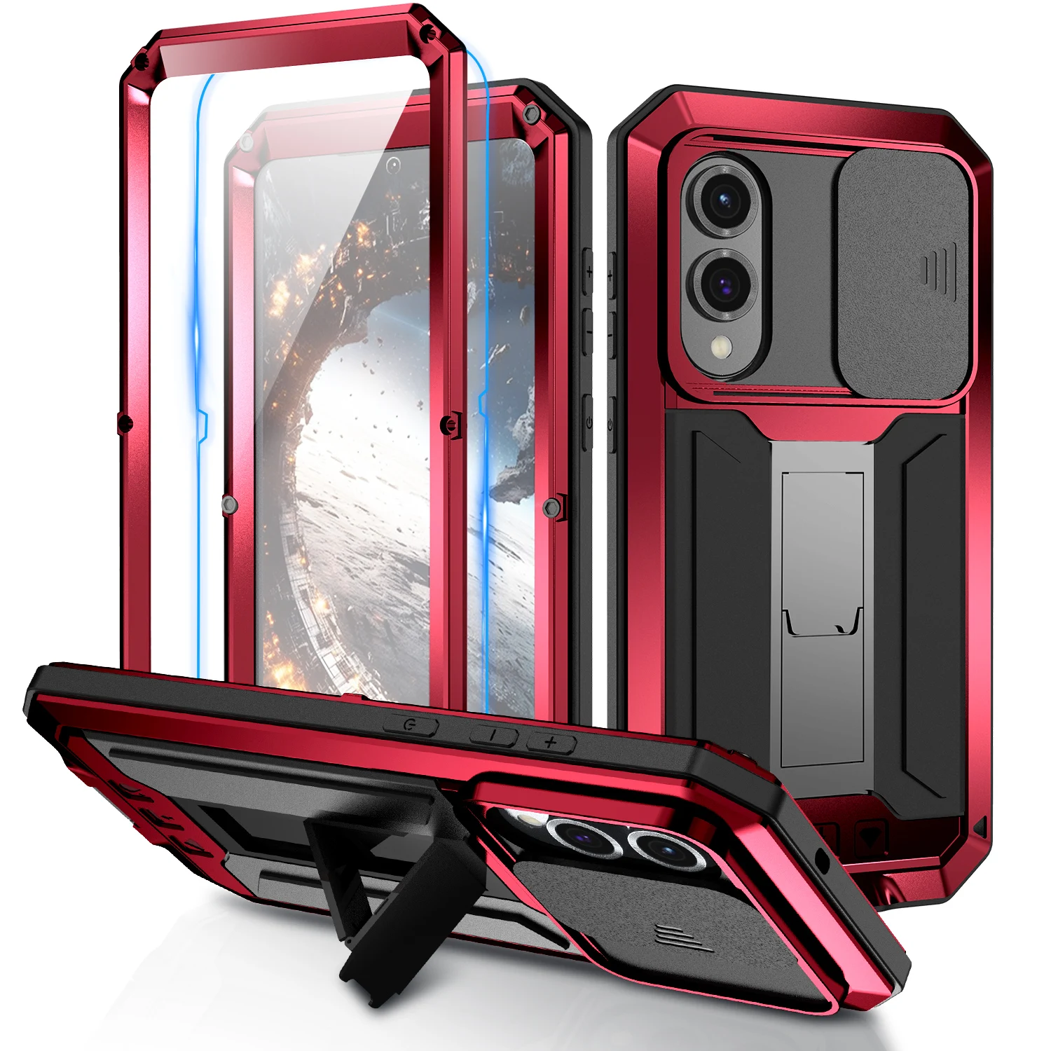 Durable Metal Shockproof Case with Screen Protector and Stand