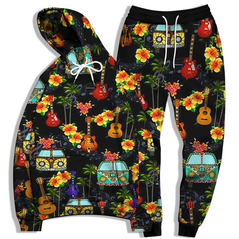 Colorful Pattern 3D Printed Hoodie Pant Sets for Men