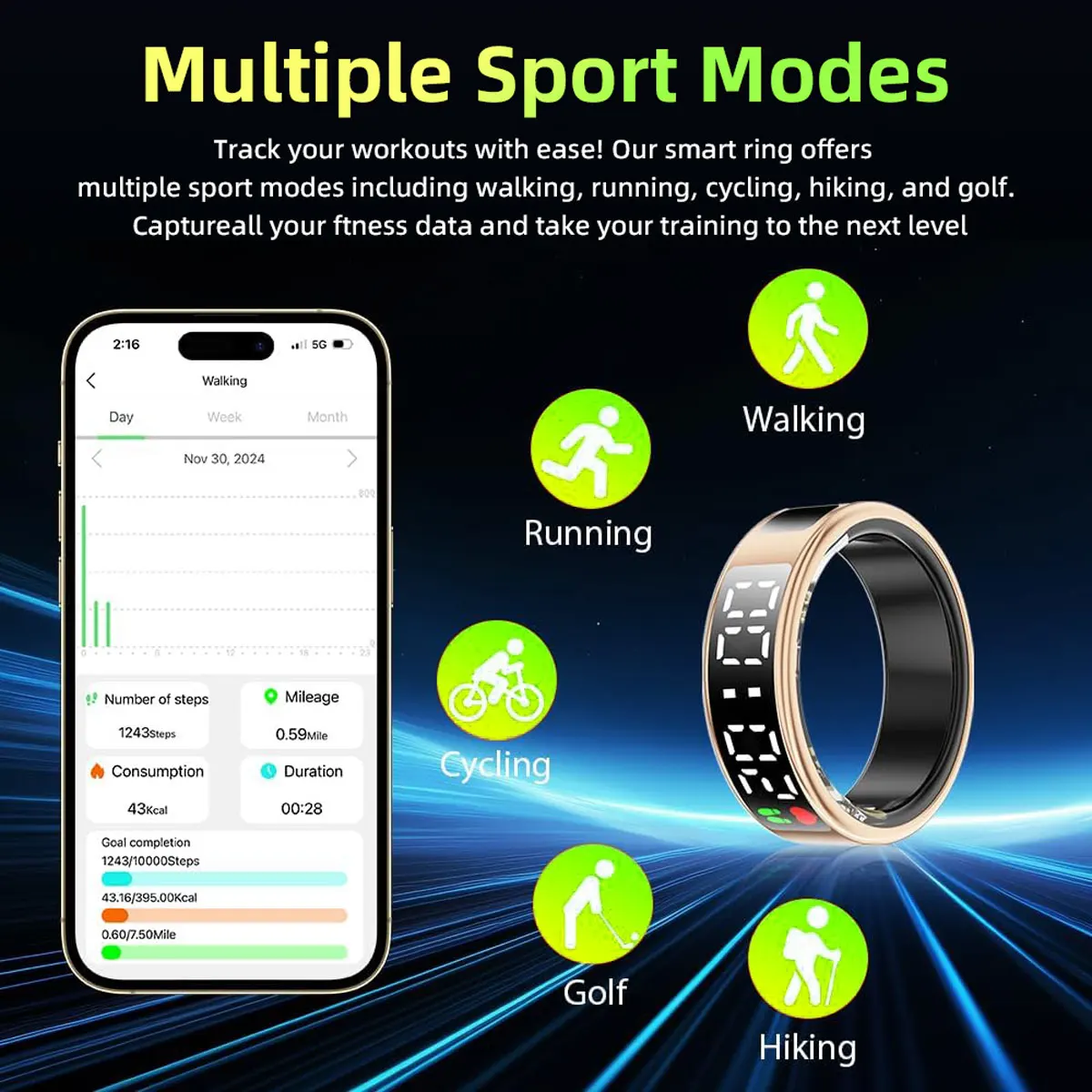 Waterproof Bluetooth Smart Ring for Heart Rate Oxygen Monitoring