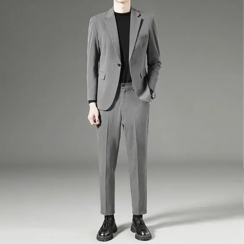 thumbnail image 1 of Traje completo para hombre, blazer formal, vestido informal de negocios, conjunto de 2 piezas, ceremonia clásica, caballero, corte entallado, ropa de lujo, 1 of 5