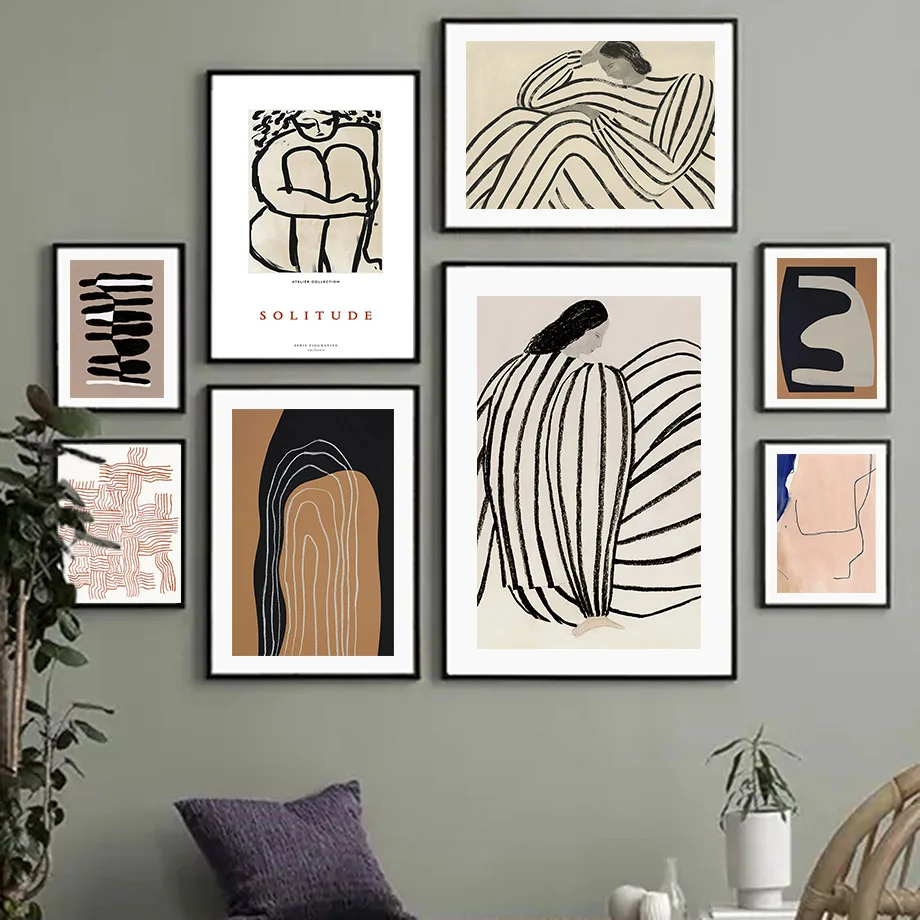 

Modern Geometry Wall Art Canvas Painting Abstract Curve Line Girl Nordic Posters And Prints Wall Pictures Living Room Home Decor