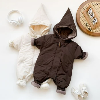 Autunno inizio inverno tuta per bambini caldo infantile carino elfo con cappuccio all'interno pagliaccetti in pile vestiti imbottiti in cotone neonato