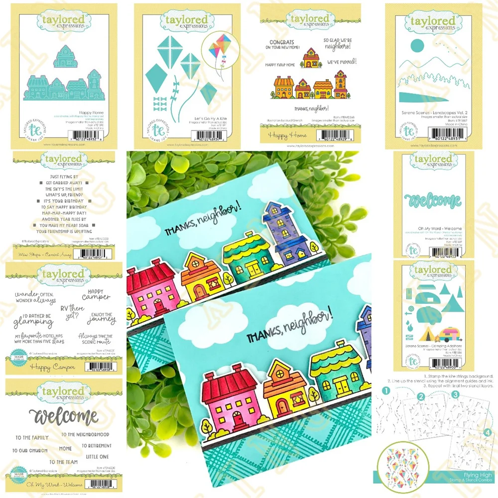 New Happy Camper Home Kite Metal Cutting Dies Timbri In Silicone Stencil Scrapbook Diary Decoration Album Di Carte Di Carta In Rilievo Craft