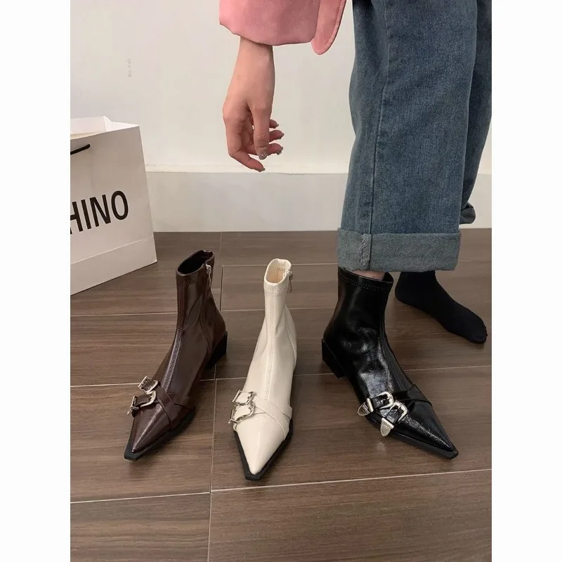 

Женские ботильоны с острым каблуком SLTNX, черные ботинки в стиле ретро с острым каблуком, модные удобные облегающие ботинки, осень 2023