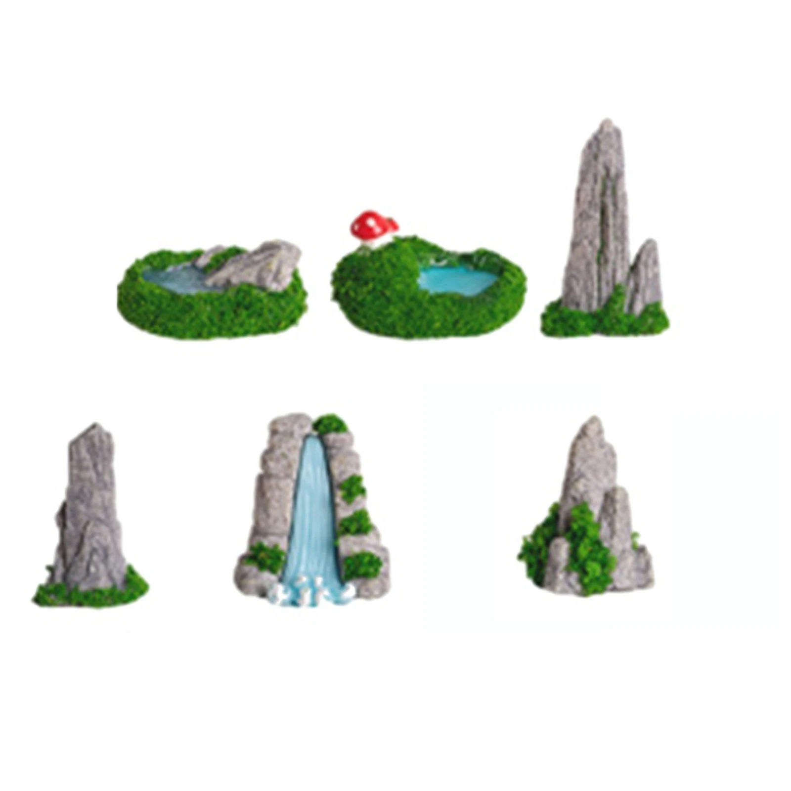 

6PCS Fake Mountain Waterfall Stones Micro Resin Landscape Rockery Ornament Garden Mountain Statue Craft For Home Decor