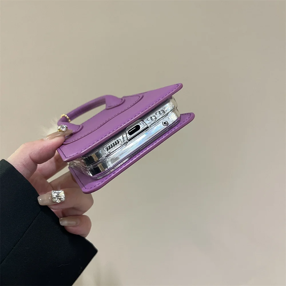 Luxury PU Leather Handbag Phone Case - Cute Solid Cover
