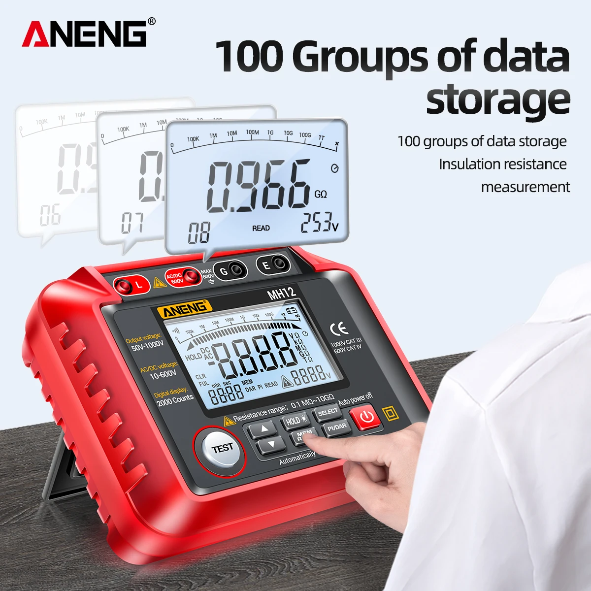 ANENG MH12 Digital Megohmmeter Insulation Resistance Meter Voltmeter Tool Ohm Voltage Tester Power Energy Tools Supplies voltage tester resistance tester