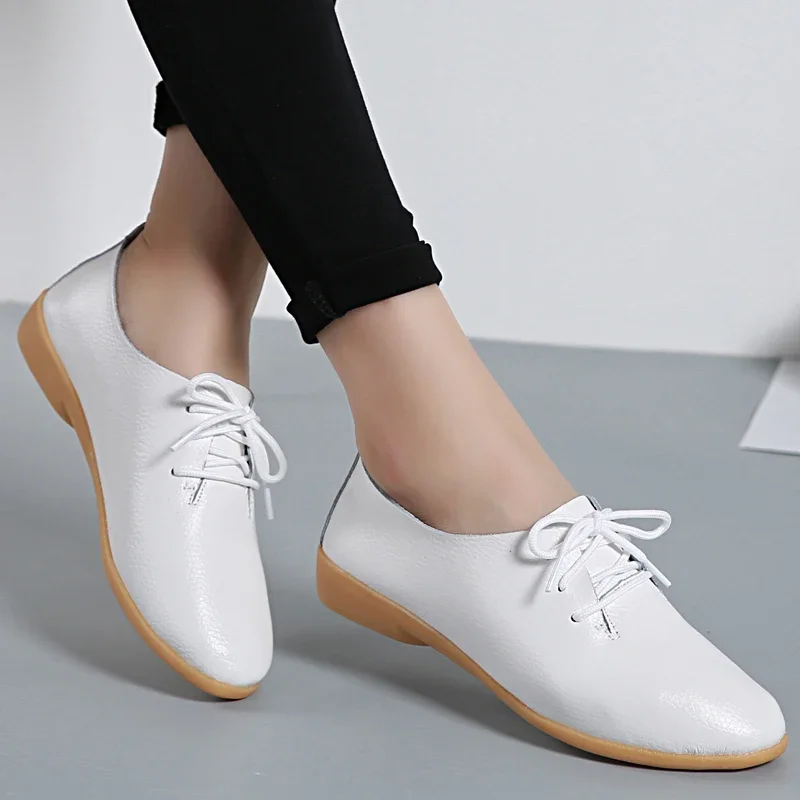 Women Slippers Sandals Women Oxford Shoes Leather Mary Jane Shoes BEYARNEGenuineLeather shoes Solid Women Flats summer Loafers Ladies Casual Shoes comfy Ballerina LaceUp Moccasins Size 35-44E176