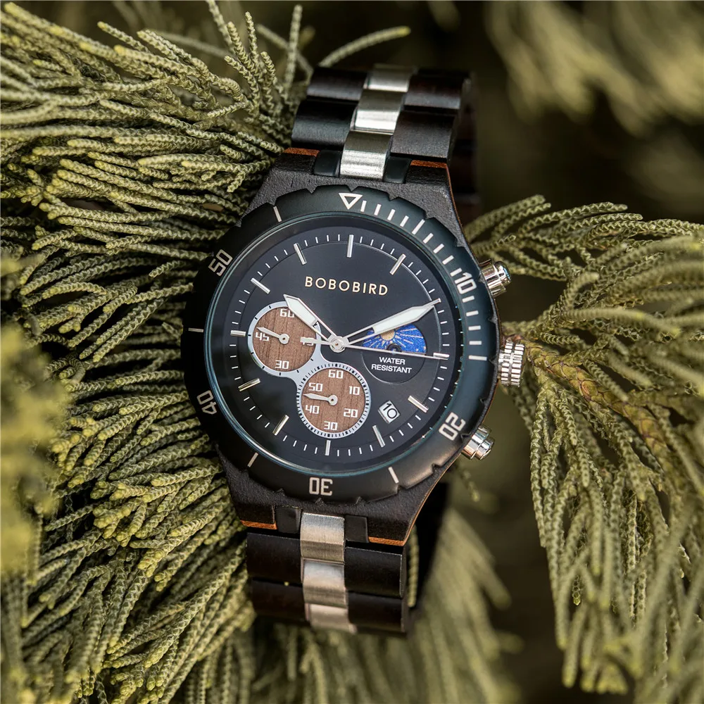 BOBO BIRD Man Watches Luxury Men's Watch Wooden Wrist watch Chronograph Date Male Wristwatch Timepieces Men Customize Watches