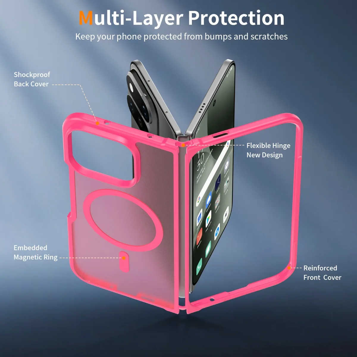Deluxe Frosted Magnetic 2-in-1 Folding Phone Case with Wireless Charging Compatibility