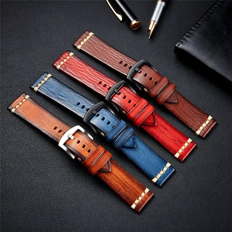 

Vintage Genuine Leather Watchband High Quality Cowhide Strap 18mm 20mm 22mm 24mm Bracelets Wrist Straps Watch Accessories