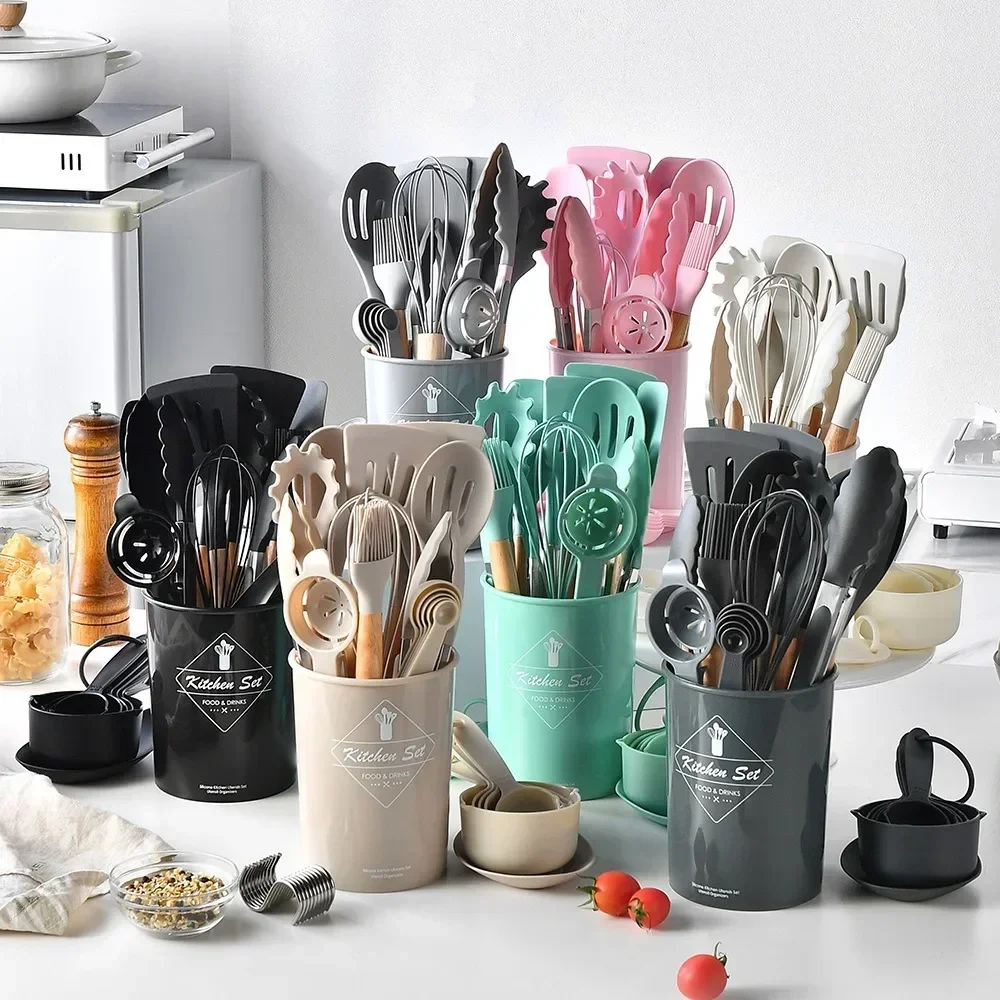Silicone Food Grade Utensils Cooking Sets Turner Spatula Measuring Spoon Practical Cookware Cooking Tool Kitchenware Set
