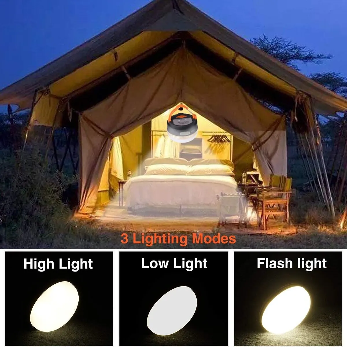 Camping Light Portable Lanterns Camping Lamp Camping Lantern LED Camping Lantern 3Modes COB High Power Portable Rechargeable with Magnet Base Power Bank for Outdoor Emergency Hiking