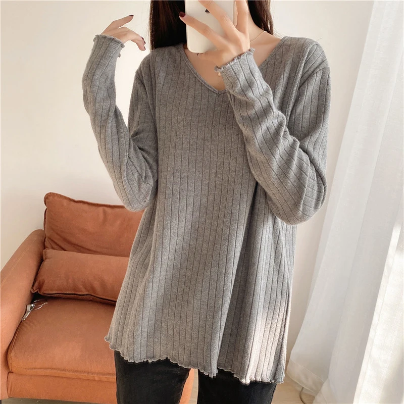 Spring V-neck Nursing Long-Sleeved Knitted Pullover Sweater Loose Breastfeeding Cothes Pregnant Maternity Clothes