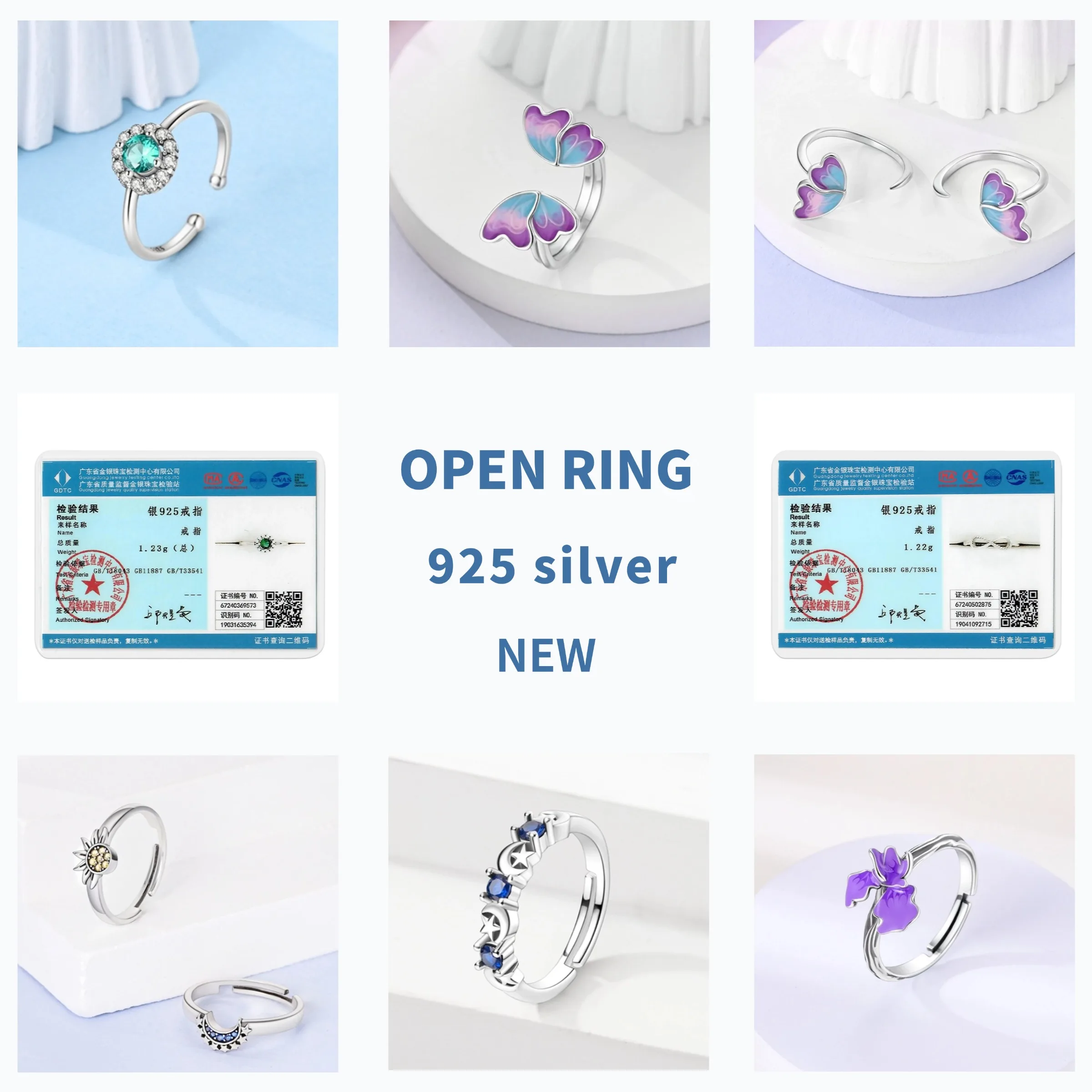 Adjustable Ring For Women Original 925 Sterling Silver Zircon Free Size Finger Flower Cat Paw Open Rings Wedding Jewelry Gift 3