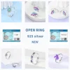 Adjustable Ring For Women Original 925 Sterling Silver Zircon Free Size Finger Flower Cat Paw Open Rings Wedding Jewelry Gift 3