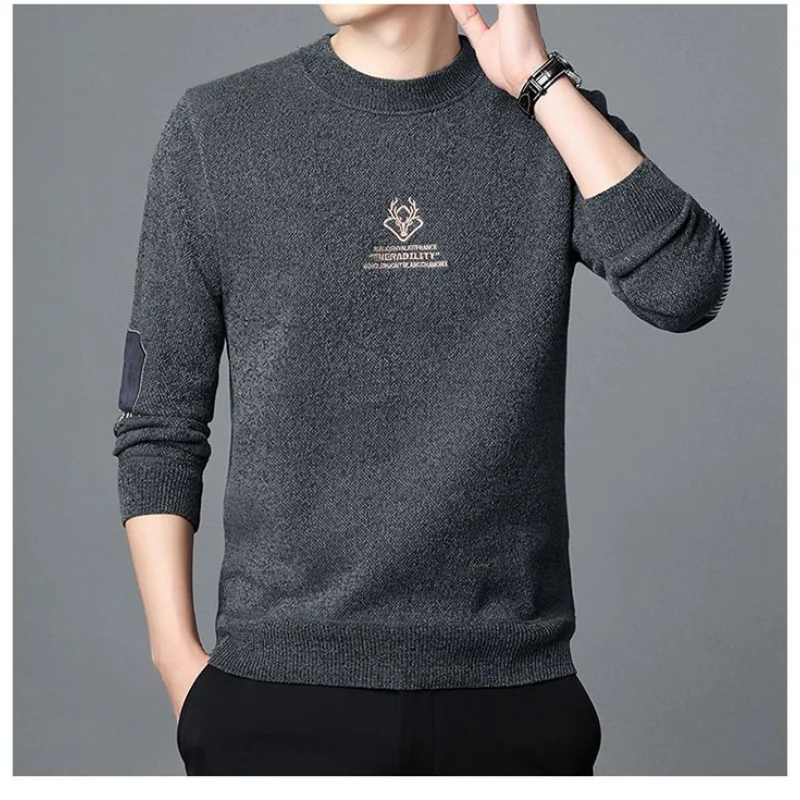Men's Clothing Casual Commuting 2023 Autumn and Winter Fashion New Trend Print Round Neck Long Sleeve Versatile Plush Pullover