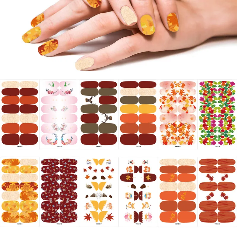 

122 Design 3D Colorful Maple Leaf Flower Nail Stickers Sunflower Butterfly DIY Autumn Yellow Sliders Manicure Nail Art Sticker