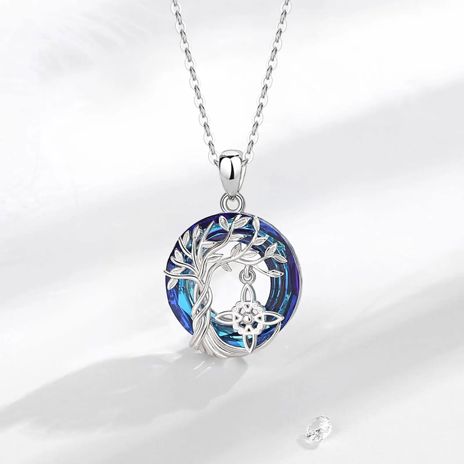 Eudora 925 Sterling Silver Witch Knot Necklaces For Men Women Austrian Crystal Tree of Life Amulets Necklaces Witchcraft Jewelry pendant necklace