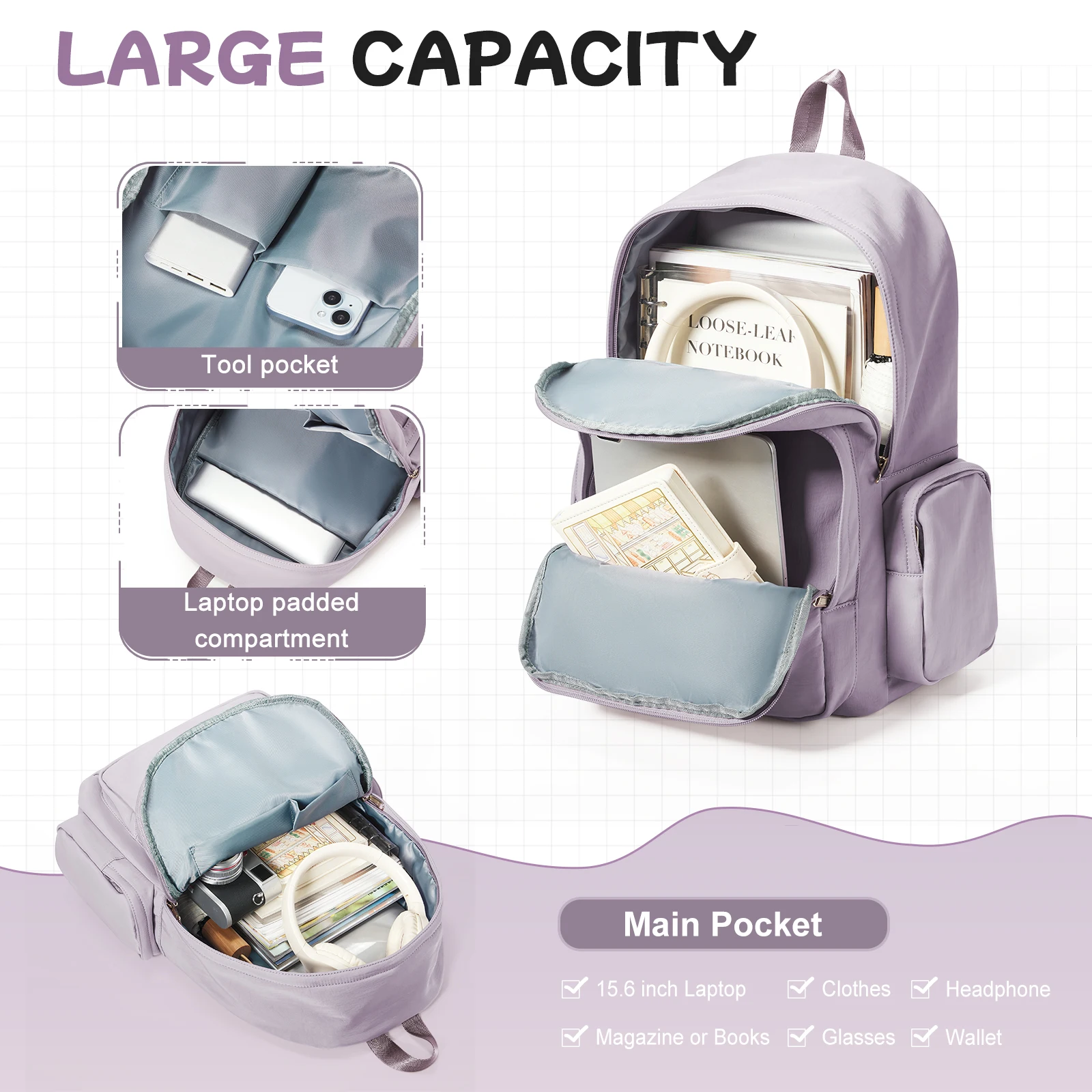  School Bag for Teenagers Girls Boys College Students 15.6-inch Laptop Bags Casual School rucksack, Primary Middle High Bookbag