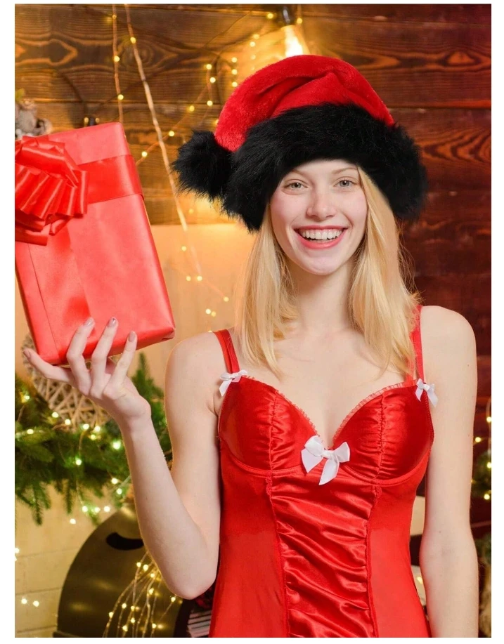 1pc plush Christmas hat Christmas party hat men's and women's New Year party party decorative hat